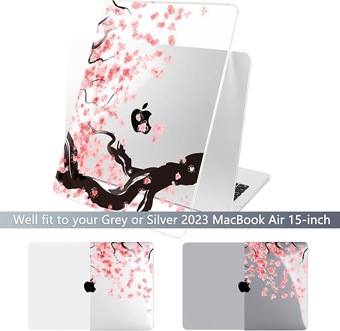 Batianda Premium Case for New MacBook Air 15 inch with M5 M4 M3 M2 Chip 2026 2025 2024 2023 Release, Designed Ultra-Slim Hardshell & Keyboard Cover & Screen Protector 4-in-1 Bundle, Cherry Blossoms