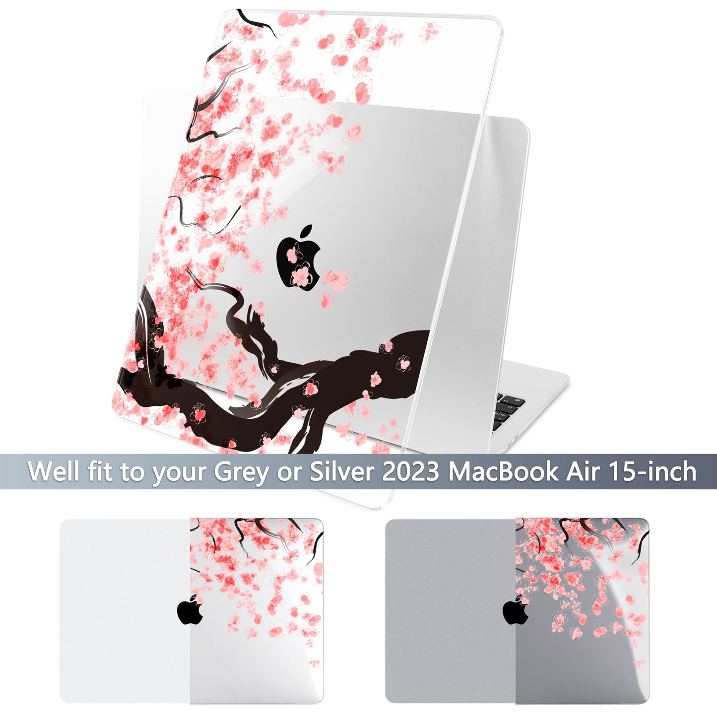 Batianda Premium Case for New MacBook Air 15 inch with M5 M4 M3 M2 Chip 2026 2025 2024 2023 Release, Designed Ultra-Slim Hardshell & Keyboard Cover & Screen Protector 4-in-1 Bundle, Cherry Blossoms