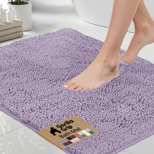 GORILLA GRIP Bath Rug Mat, Thick Soft Absorbent Chenille, Quick Dry Microfiber Mats, Rubber Backing Washable Shower Floor Rugs, US Designed Bathroom Bathmat Home Decor Accessories, 24x17 Light Purple
