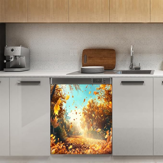 Autumn Gold Maple Leaf Dishwasher Magnet Cover for The Front Magnetic Dishwasher Door Covers Dish Washer Sticker Wrap Home Decorative Appliances Panel Decal Kitchen Decor 23" x 26" (Magnetic)