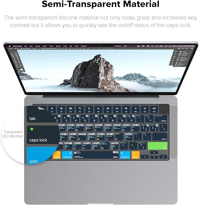 JCPal Adobe Photoshop Shortcut Guide Keyboard Cover for Apple MacBook Pro 14 inch / 16 inch (M1–M5), MacBook Air 13 inch / 15 inch (M2–M5) and MacBook Neo (US–Layout)