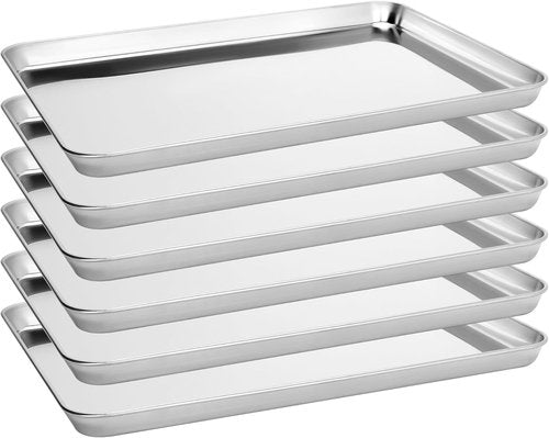 BIEAMA Stainless Steel Baking Sheet Pans - 6 Pack Cookie Sheets for Toaster Oven | Rust-Resistant, Dishwasher Safe, 17.3" L × 12.2" W × 1" H