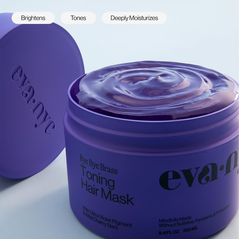 Eva NYC Toning Hair Mask - Anti-Brass Treatment for Blonde & Gray Hair - Moisturizing Wild Cherry Bark - 8.4 fl oz