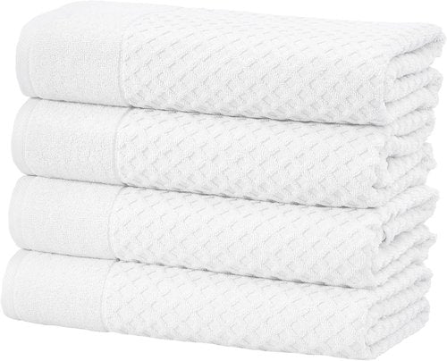 Great Bay Home Bath Towels - 100% Cotton Quick-Dry 4-Pack | Absorbent & Durable 54x27 Towels in Optic White