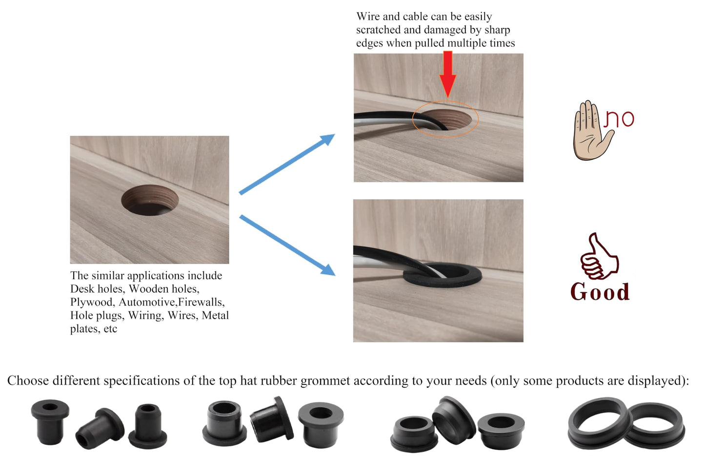 10 pcs 13/16" Drill Hole，3/8" ID Black Silicone Top hat Rubber Grommets for Wiring，Automotive，Firewall，Hole Plug，Desk，Screw，Water and Gas Pipe，Drain，House Siding，Cable Bushing，Glass，Wire Plug