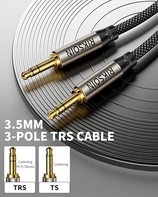 RIKSOIN Aux Cord 6.6FT/2m, New 3.5mm Audio Cable - Nylon Braided 3.5mm Male to Male AUX Cable Cord for Car, Headphones, Home Stereos, Speaker