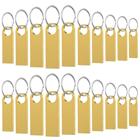 16GB USB Flash Drive 20 Pack, Wooolken Sleek Metal Thumb Drives with Keychains Swivel Memory Stick Pendrive USB 2.0 Jump Zip Drive USB Stick(Gold)