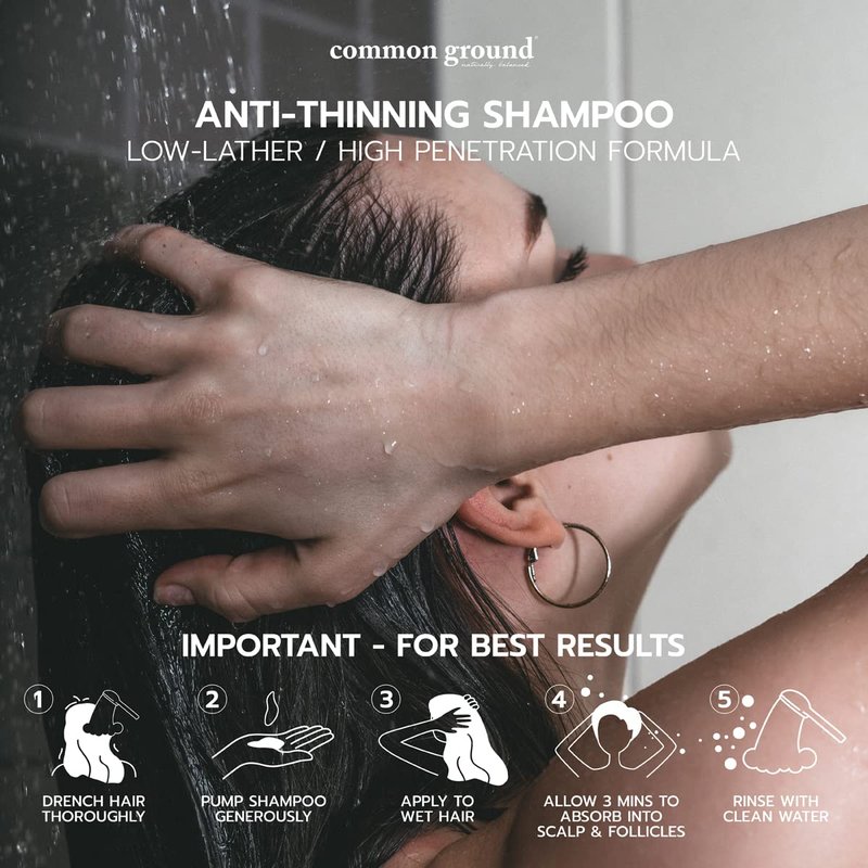Common Ground Natural Anti-Thinning Shampoo, Sulphate, Paraben & Cruelty Free, Vegan, Plant-Based, Bergamot & Rosemary Scent, Kino Tree & Ginseng DHT Blockers, for All Hair Types, Men & Women