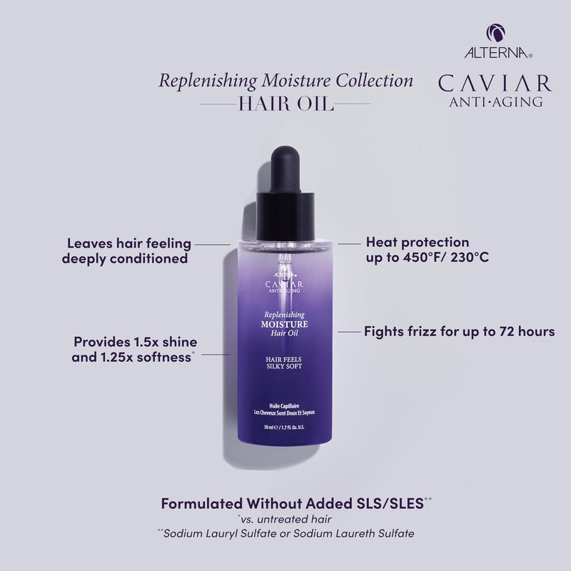 Alterna Haircare CAVIAR Anti-Aging Replenishing Moisture Hair Oil 1.7 oz | Lightweight, Revives and Nourishes Hair | Increased Shine and Softness | Heat Protectant and Frizz Control