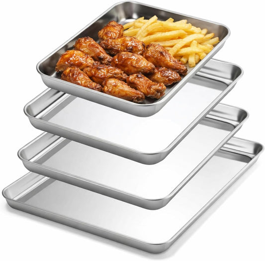 Skiennix Stainless Steel Baking Pans - 4 Pack Commercial Grade Cookie Sheets | Heavy Duty, Non-Stick, 10/12/16/18 Inch