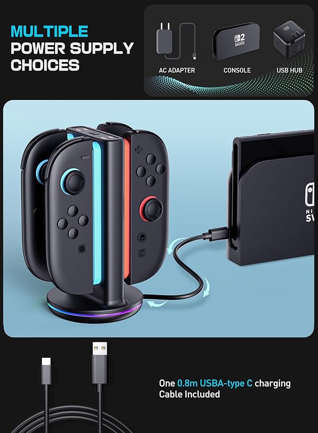 SUPCASE Charging Dock for Nintendo Switch 2 Joy Con, Black
