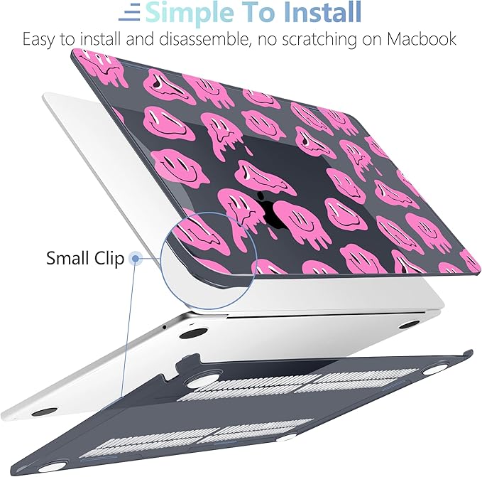 MEEgoodo for M5/M4/M3/M2 MacBook Air 15 inch Case 2026 2025 2024 2023, Case Fit Model (A3448/A3241/A3114/A2941) for MacBook Air 15.3 inch, Pink Groovy Emoji