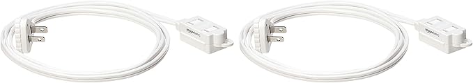 Amazon Basics 6-Foot 2-Prong Indoor Extension Cord Power Strip with Flat Plug, Space-Saving Design, 13 Amps, 1625 Watts, 125 VAC, White, 2-Pack