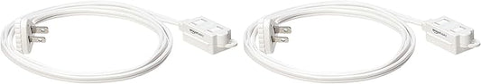 Amazon Basics 6-Foot 2-Prong Indoor Extension Cord Power Strip with Flat Plug, Space-Saving Design, 13 Amps, 1625 Watts, 125 VAC, White, 2-Pack
