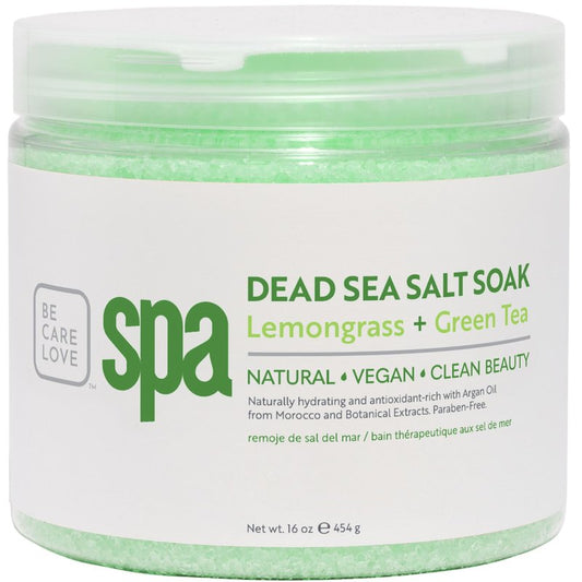 BCL SPA Dead Sea Salt Soak - Bath Salt with Organic Lemongrass + Green Tea, Shae Butter, Arnica, Aloe Vera Juice, Chamomile, Argan Oil & Jojoba Oil - Skin Exfoliator - Home/Professional Use 16 fl oz