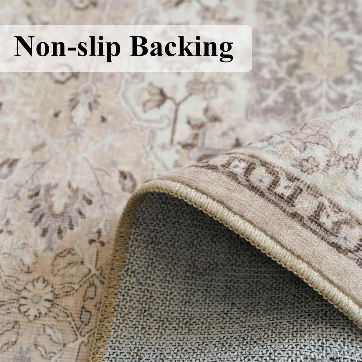 Skiennix Washable 4x12 Wide Hallway Runner - Vintage Soft Non-Slip Water-Resistant Rug | Beige