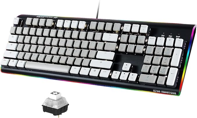 Hexgears GK735 Wired Full Size Mechanical Keyboard, Aluminum Housing Built for Gamers w/Kailh Box White Switch, White Backlit + Surrounded by RGB Light Strip, 104 Keys Gaming Keyboard for PC/Mac