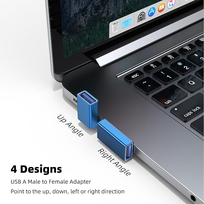 AreMe 90 Degree USB 3.0 Adapter 4 Pack, Up&Down, Left&Right Angle, Blue