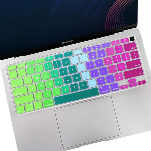 Allinside Soft Silicone Keyboard Cover for MacBook Air 13.3 inch (A2337 M1 A2179, 2021 2020) with Touch ID, Quiet Typing Keyboard Protector Skin, US Version, Rainbow