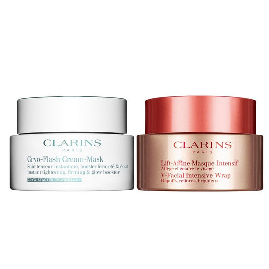 Clarins Cryo Flash Cream Mask and V-Facial Wrap Mask Bundle | Cold Face Mask For A Visible Lift Effect in 10 Minutes* | Depuffing Face Mask | All Skin Types