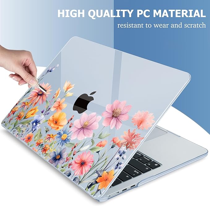Mektron Case for 2026 MacBook Air 15 INCH M5 A3448 Compatible with M4 A3241 /M3 A3114 /M2 A2941 Printed Plastic Hard Shell Cover with 15.3" Liquid Retina Display Touch ID- Floral P165-Blue