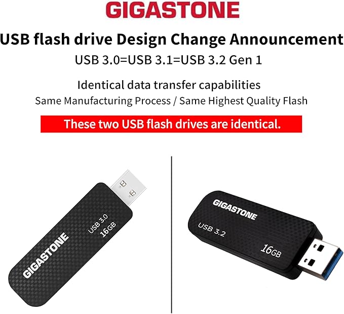 GIGASTONE 16GB USB 3.2 Flash Drive 5-Pack, 80MB/s High-Speed Data Transfer, Carbon Fiber Design, Retractable
