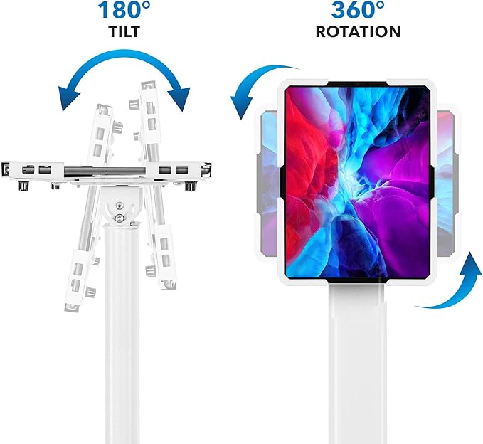 Mount-It! Anti-Theft Universal Tablet Floor Stand Kiosk, Locking Enclosure for iPad, Galaxy Tab & Surface Pro 9.7"–13.1", Height Adjustable 27.5"–47", Commercial Kiosk Stand, White
