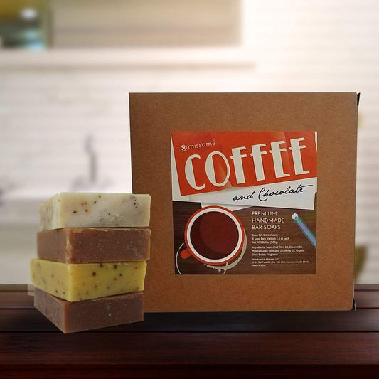 Handmade Bar Soap Gift Set - Coffee & Chocolate Scented | 4 Full-Sized 5.0 oz Bars with Organic Shea Butter