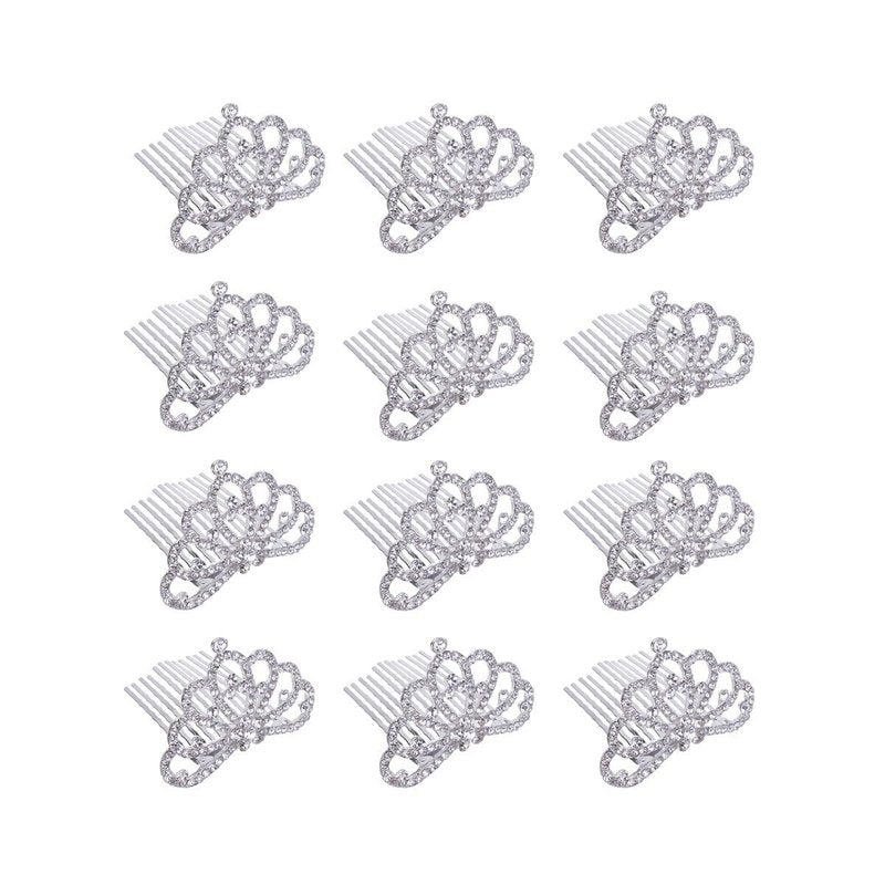 12Pcs Rhinestone Mini Crown Hair Combs | Princess Tiaras for Girls, Wedding & Birthday Party Accessories