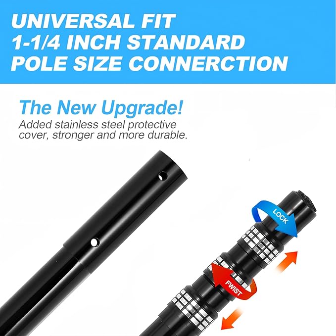 Carbon Fiber Pool Rod - Professional 4-12 Foot Telescopic 4-Piece Pool Cleaning Rod Set, Adjustable Telescopic Rod for Cleaning Nets, Brushes, Vacuum Heads