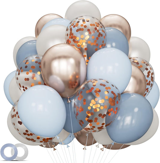 Skiennix 68Pcs Dusty Blue & Champagne Gold Balloons - 12 Inch Pastel Confetti for Baby Showers & Weddings