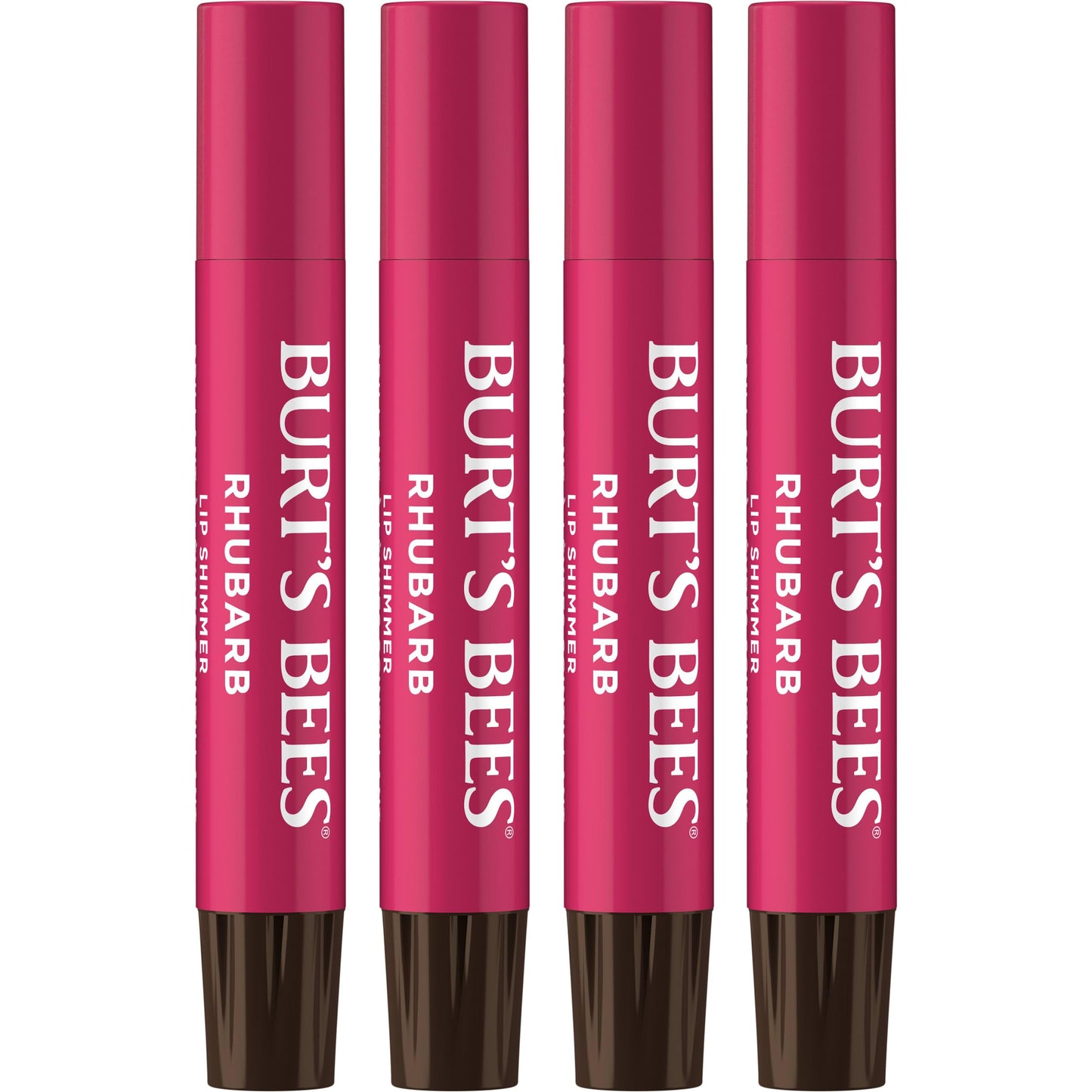 Burt's Bees Shimmer Lip Tint Set, Mothers Day Gifts, Tinted Lip Balm Stick, Moisturizing for All Day Hydration with Natural Origin Glowy Pigmented Finish & Buildable Color, Rhubarb (4-Pack)