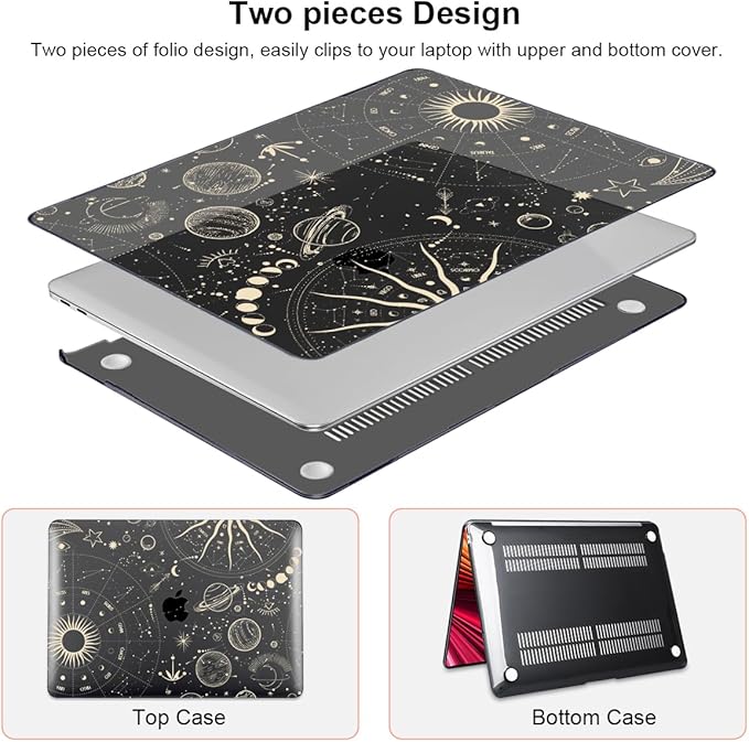 LCMOCICO for MacBook Air 13 inch M1 Case 2021 2020 2019 2018 (Model M1 A2337 A2179 A1932) with Touch ID & Retina Display, Crystal Black Printed Pattern Hard Shell Case Keyboard Cover, Constellation