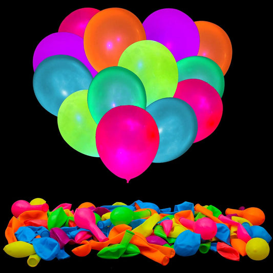 Skiennix UV Neon Balloons - 100 Pcs Glow in the Dark Party Decorations | Blacklight Reactive Fluorescent