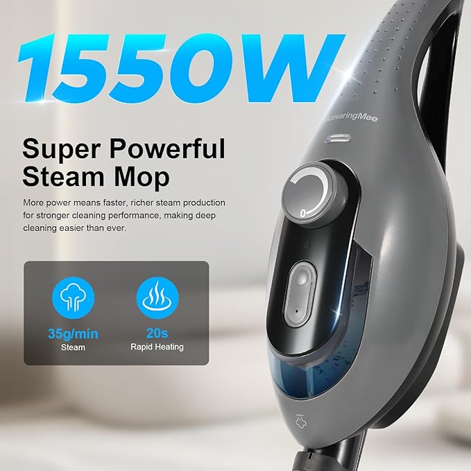 11-in-1 Steam Mop, 1550W Powerful Handheld Steam Cleaner, 260Â°F Multi-Functional Floor Steamer with 21.3FT Cord for Floors, Hardwood, Tiles, Grout, Windows, Kitchen, Bath, Adjustable (Grey)