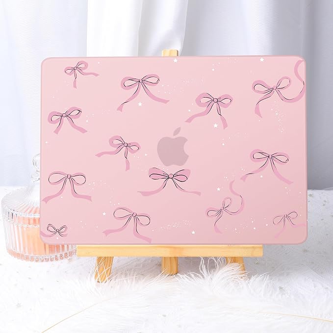 May Chen Case for MacBook Air 13/13.6 inch M5 A3449 M4 A3240 M3 A3113 M2 A2681, 2026 2025 2024-2022, Plastic Hard Shell with Keyboard Cover & Screec Protector, Chalk Pink Bow