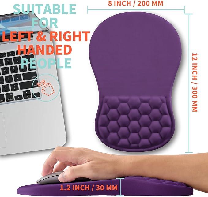 Kuosgm Ergonomic Mouse Pad Wrist Support with Memory Foam Massage Bulge, Carpal Tunnel Pain Relief Mousepad Wrist Rest for Mouse(12x8 inch, Deep Purple)