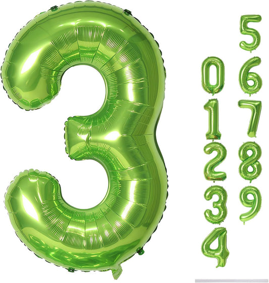 Skiennix 40-Inch Green Number 3 Balloons - Self-Inflating Foil Mylar for Birthday Parties & Anniversaries