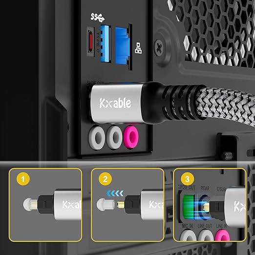 Kxable Optical Audio Cable 3 FT, Digital Audio Cable, Toslink Fiber Optic Cord, [Nylon Braided, Slim Aluminum Shell, Gold Plated Connector], for Home Theater, Sound Bar, PS4, Xbox, TV and More
