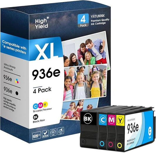 YATUNINK 936XL 936e Ink Cartridges Combo Pack Compatible for 936 Ink Cartridges Work with OfficeJet 9122e; OfficeJet Pro 9110b, 9125e, 9128e, 9130b, 9135e; OfficeJet Pro Wide Format 9730e (4 Pack)