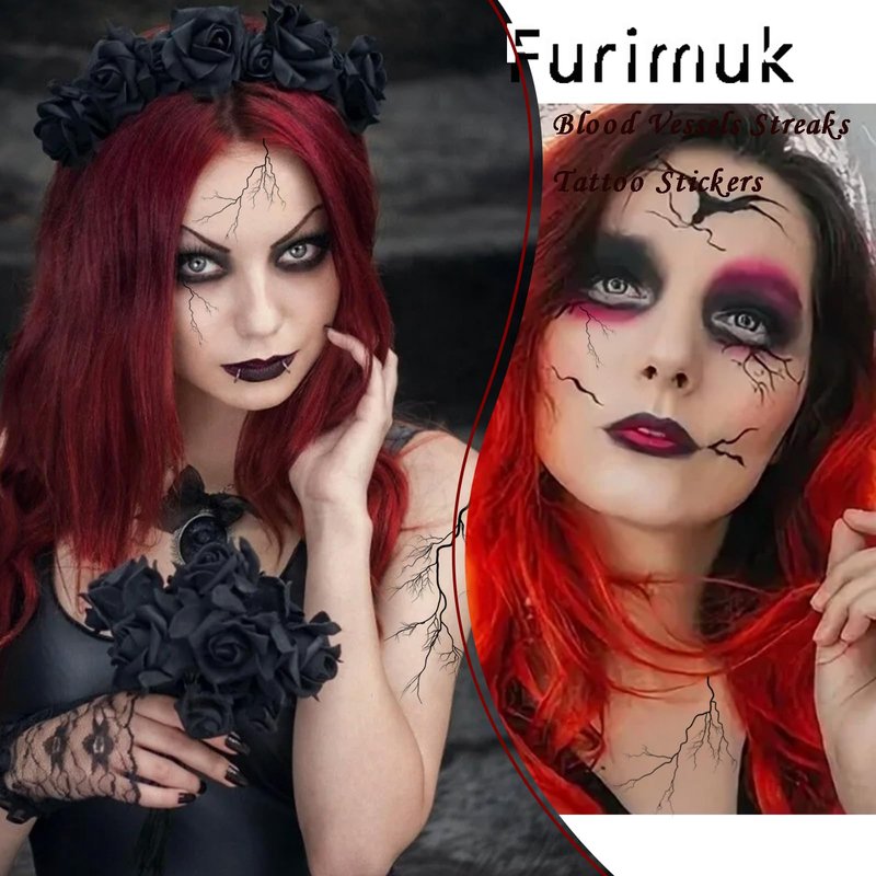 6 Sheets Halloween Face Tattoos Blood Vessels Streaks Tattoo Stickers for Vampire Zombie Makeup Kit, Scary Temporary Tattoo Make Up Cosplay Decorations (Red)