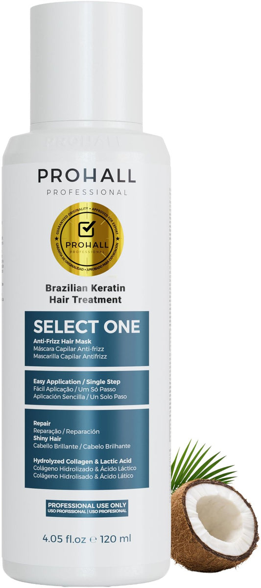 Brazilian Keratin Treatment Blowout Complex-PROHALL SELECT ONE 4.05 oz-Formaldehyde Free Keratin Hair Treatment at Home-For All Hair Types-Queratina Brasileña Keratina Para Alisar el Pelo Sin Formol