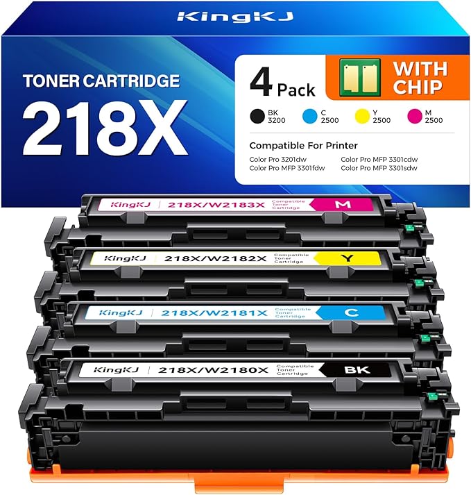 218X Toner Cartridge with Chip 4 Pack Compatible for HP 218X W2180X 218A W2180A HP Color Laserjet Pro MFP 3301fdw 3201dw 3301sdw 3301cdw 3201 3301 Series Printer Ink (Black Cyan Yellow Magenta)