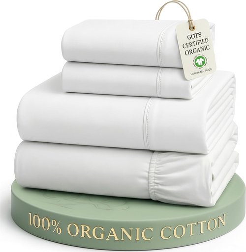 LANE LINEN 100% Organic Cotton King Size Sheets - Soft, Breathable & Eco-Friendly White Percale Set