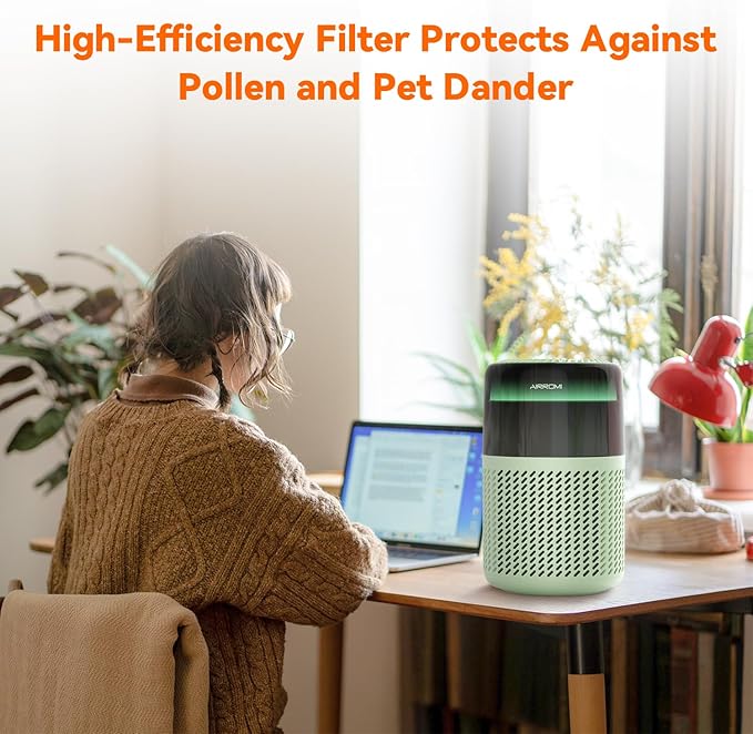 AIRROMI HEPA Air Purifier for Bedroom&Home,Pet Air Purifier for Home Pets,Removes Pet Odor,Cat Litter Smell,Dust,Smoke&Allergies,Quiet Room Air Purifier with Scents,360°Air Cleaner,A2005 Green