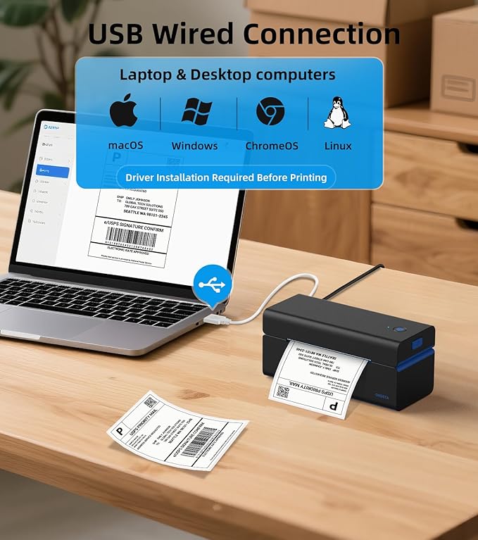 ORGSTA Bluetooth Thermal Shipping Label Printer: Wireless Computer Connection with Bluetooth Dongle, 4x6 Label Maker for Small Business, Compatible with iPhone, Android, Windows, Mac, Linux & Shopify