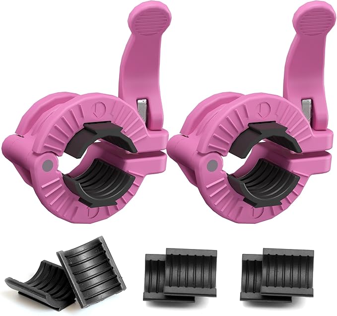 MAXRICH Barbell Clamp 1 inch Multiple Sizes & Adjustable Weight Clips for Barbell Quick Release Barbell Clips|Barbell Collar Bar Locks for Weight Lifting (PINK)