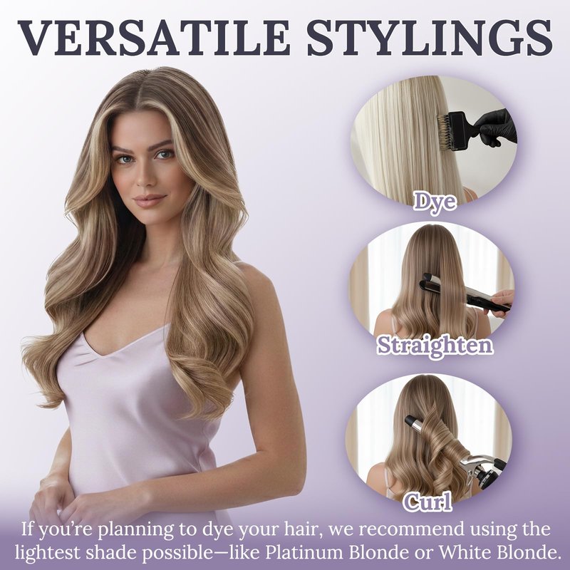 Fshine Invisible Wire Hair Extensions, 12 Inch Remy Human Hair, Golden Brown to Buttery Blonde Ombre 76g, Seamless Layered Hairpiece for Women