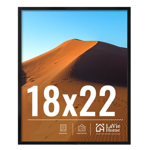 LaVie Home 18x22 Picture Frame for Wall Display, 18x22 Black Picture Frame with HD Plexiglas, 18 x 22 Photo Frame 1 Pack, Display Frame for Vertical or Horizontal, Classic Collection