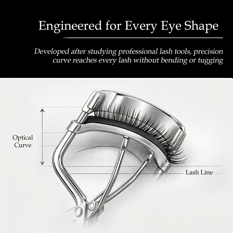 NAMYO Eyelash Curler – Precision Lash Curler for Almond, Hooded and Deep-Set Eyes with Ergonomic Handle and 10 Silicone Refill Pads – Compact Travel Size - Pearl Silver